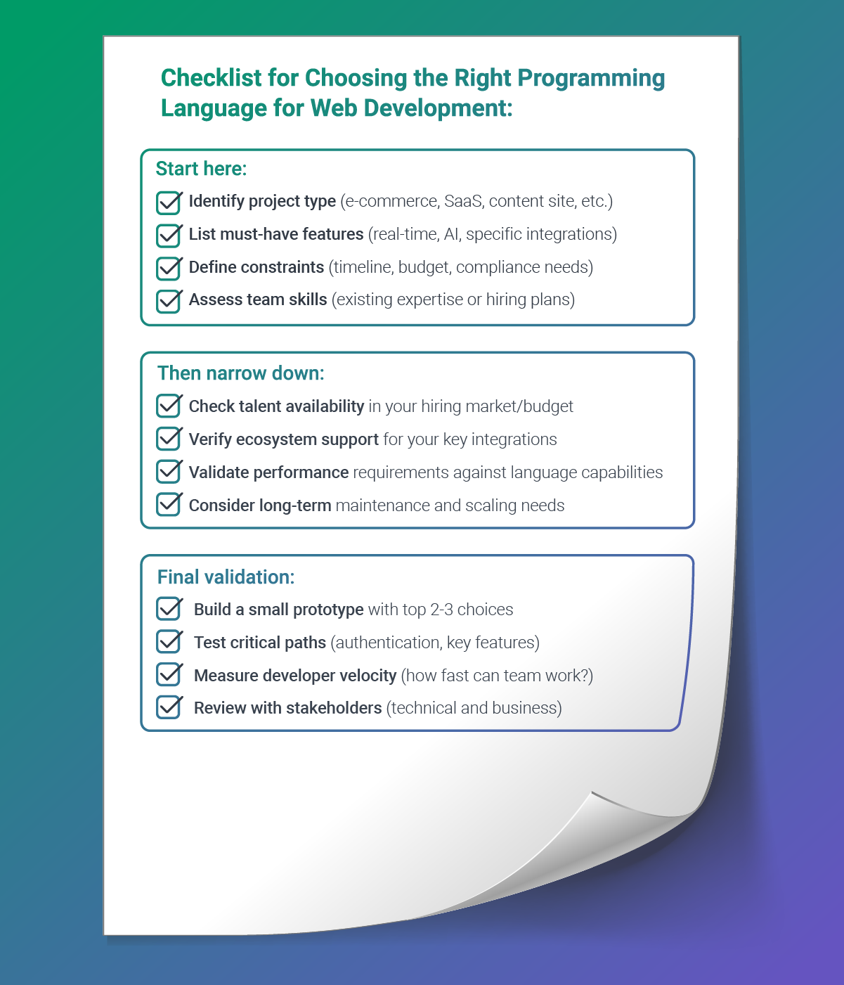 programming language checklist