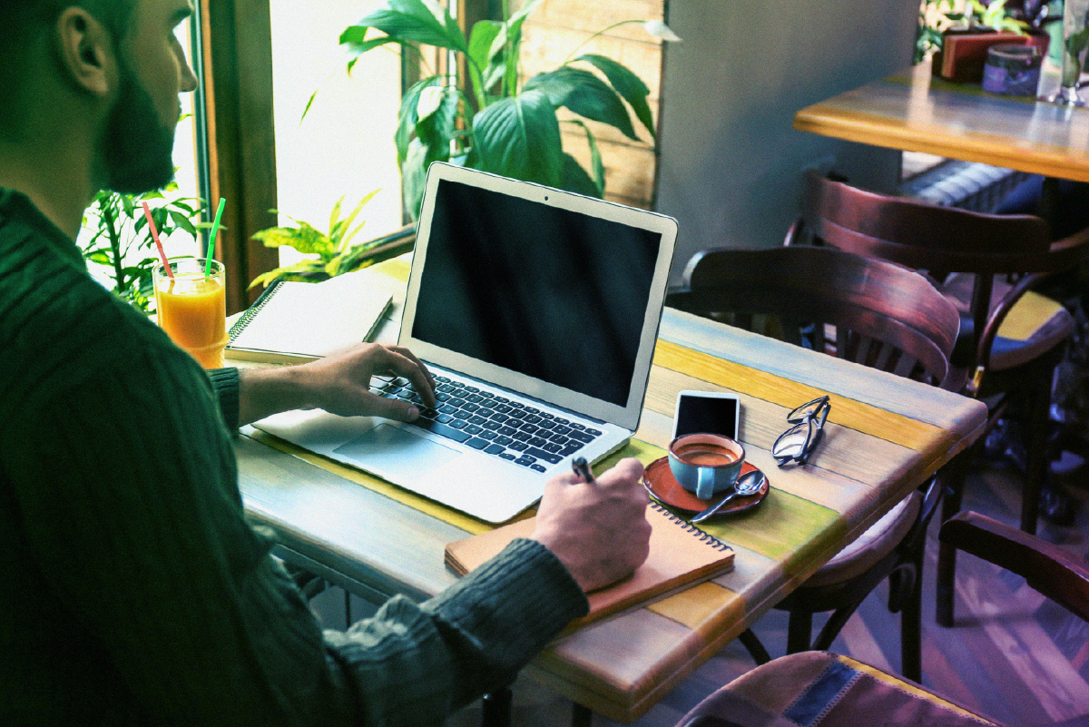 remote worker in cafe
